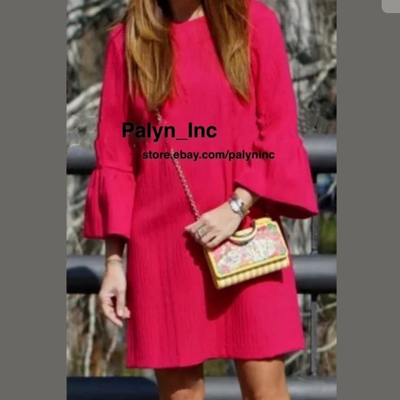 ❤️ZARA FUCHSIA RED DRESS WITH FRILLED SLEEVES - Picture 4 of 10